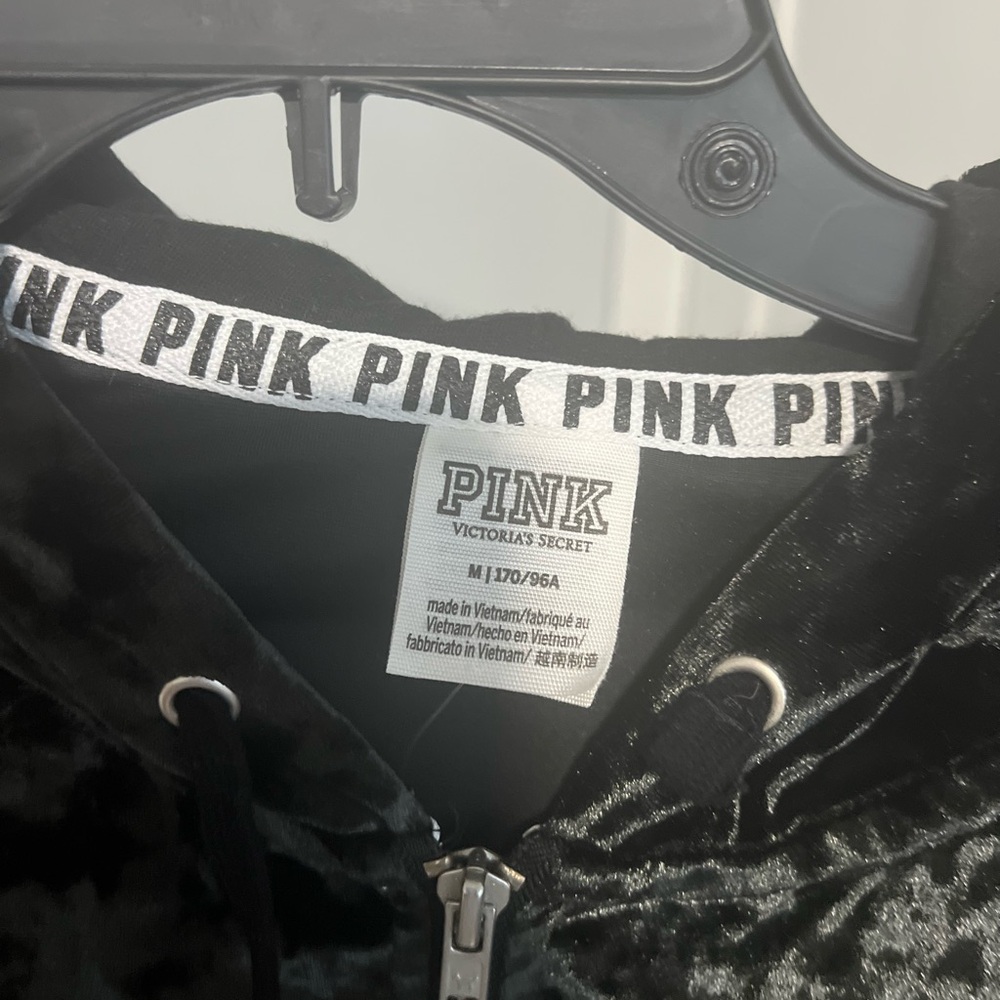 Victoria’s Secret pink, crushed velvet, cropped zip jacket